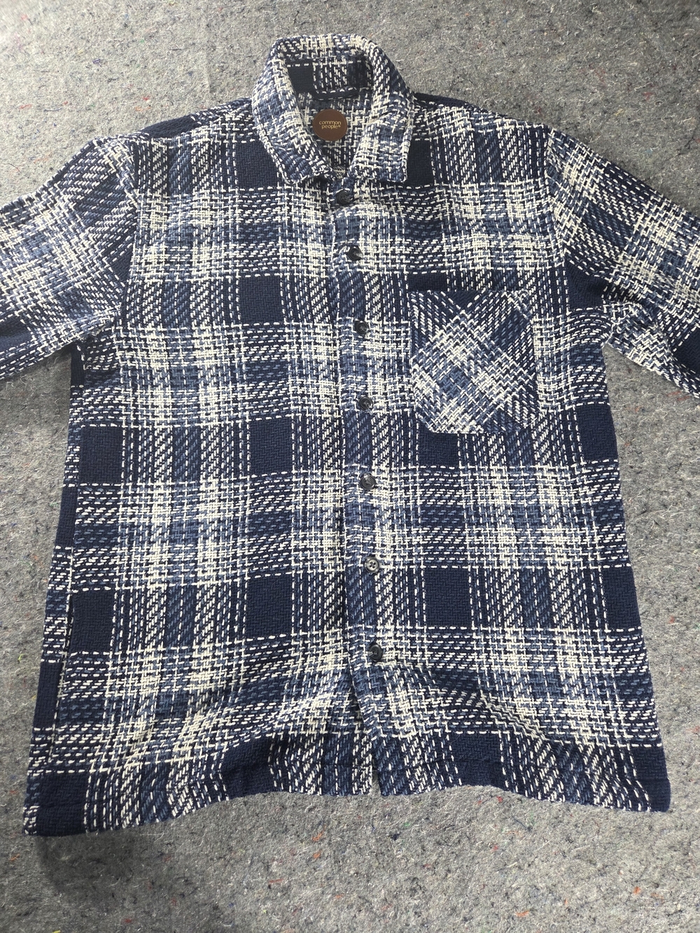 Common People Men’s M Plaid Wool Blend Overshirt Shacket Navy Cream Jacket